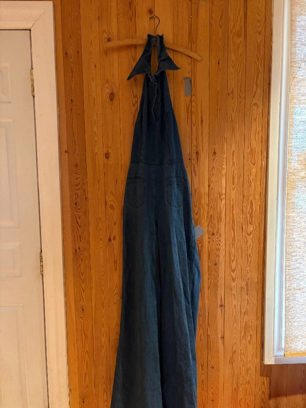 V-Neck Halter 70s style Jean Jumpsuit